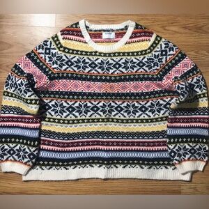 Old Navy Nordic Rainbow Sweater Women’s L Heavy Acrylic Knit Pullover